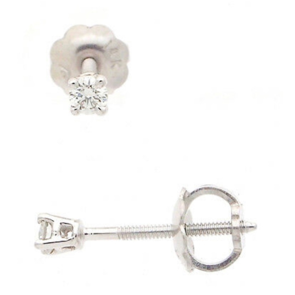 14K Solid White Gold Tiny Dainty Baby Diamond Stud Earrings 0.10 Ct Screw Back